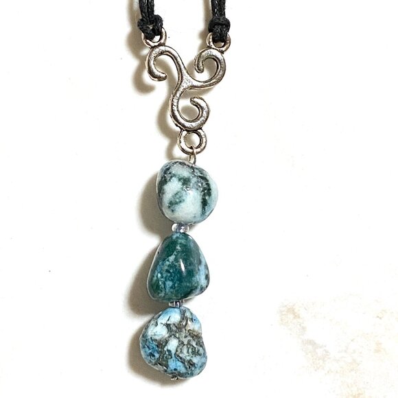 2/$20, Natural Teal Tree Agate Necklace, Genuine Gemstone Lariat Cord Necklace - Picture 4 of 13